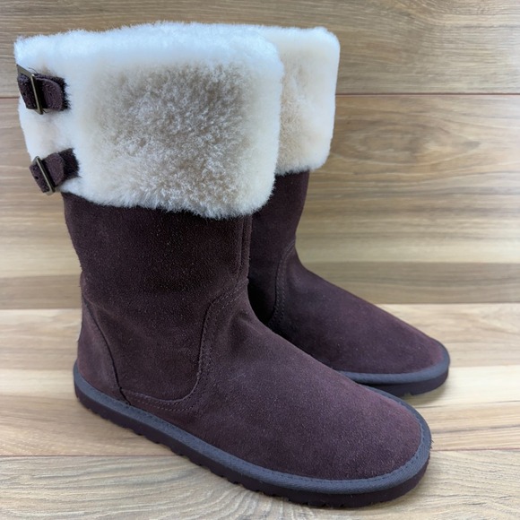 UGG Aleyah Youth Big Girls Boots Size 5 Brown Suede Shearling Fur Lined - Picture 2 of 11